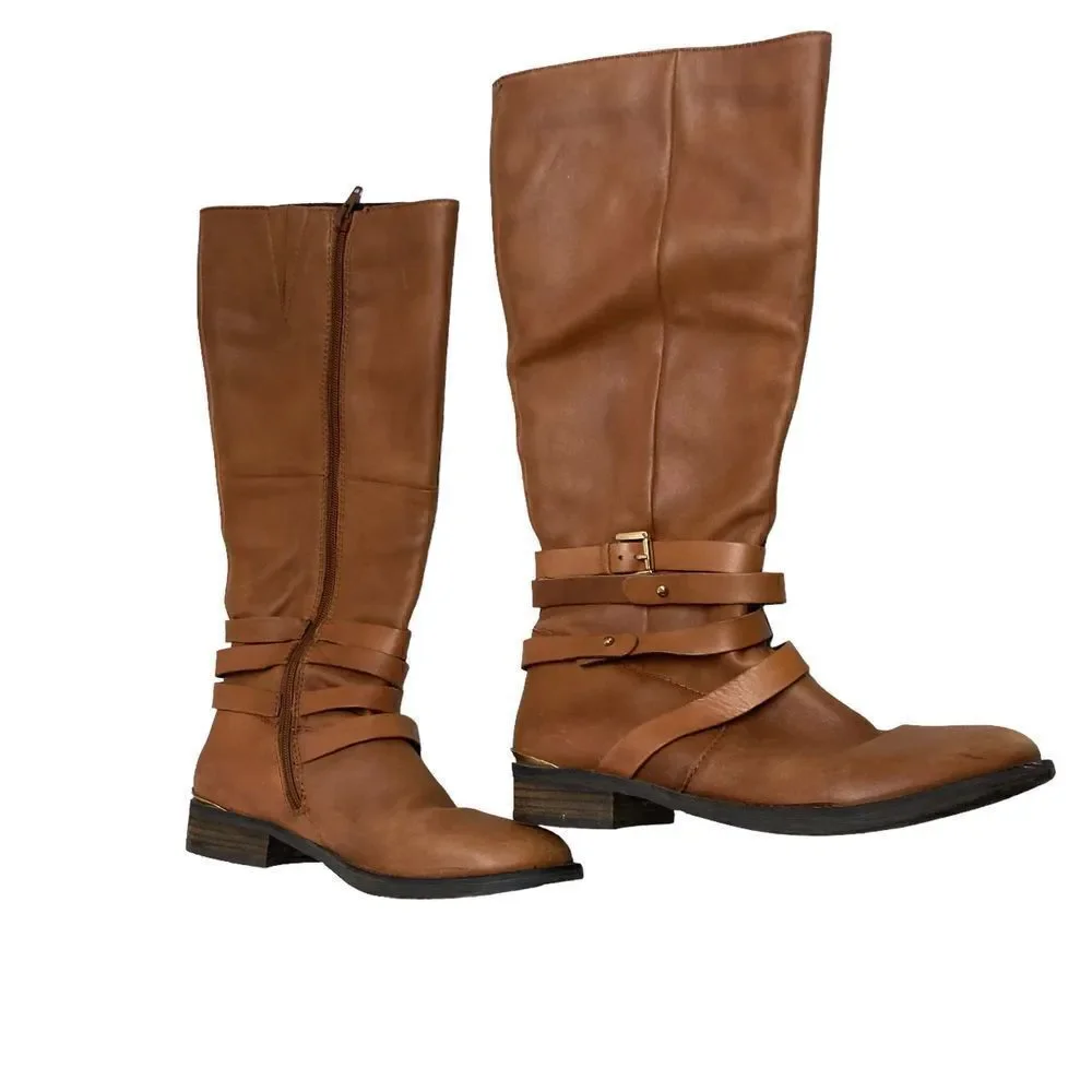 STEVE MADDEN‎ Albany Tall Cognac Brown Leather Equestrian Riding Boot Size 8
